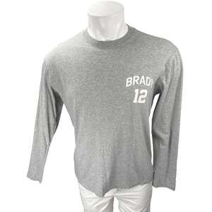BRADY Men's Gray Heather 12 Long Sleeve Crew Neck Graphic T Shirt Tee Top Size S